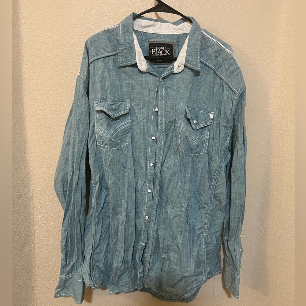 Men’s Buckle Black Button Down